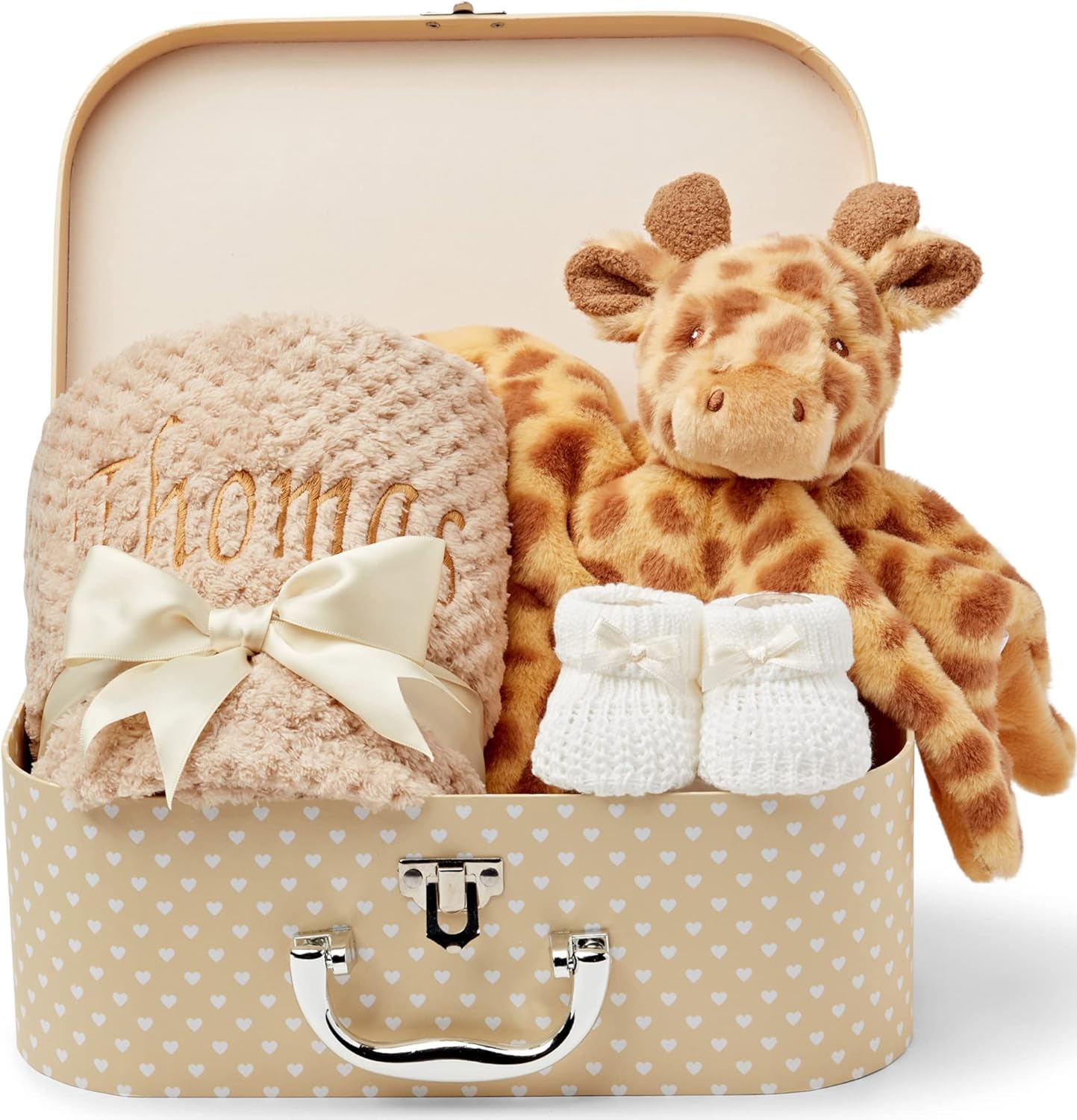 Presentes personalizados para bebês - Cesta para recém-nascidos em caixa de lembranças branca, inclui edredom de zebra para bebês, caixa de bebê, conjunto de presentes para recém-nascidos - 3 itens essenciais para bebês