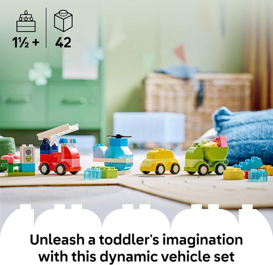 LEGO DUPLO Veículos Criativos - Brinquedo Educativo de Classificação para Crianças com Carros e Caminhões - Conjunto para Desenvolvimento da Coordenação Motora Fina - Presente de Aniversário para Bebês a partir de 1 Ano, Meninos e Meninas - 10474