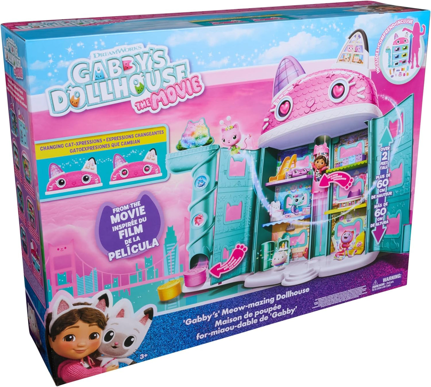 Gabby's Dollhouse: Casa de bonecas do filme Meow-Mazing com figura da Gabby e acessórios, escala 1:12