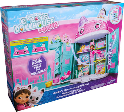 Gabby's Dollhouse: Casa de bonecas do filme Meow-Mazing com figura da Gabby e acessórios, escala 1:12