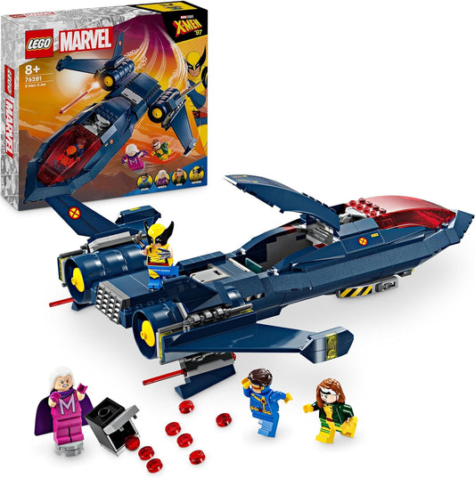 LEGO Avião de brinquedo edificável Marvel X-Men X-Jet para crianças, meninos e meninas, kit de construção de modelo de avião com minifiguras de super-herói Wolverine, Ciclope, Rogue e Magneto, ideia de presente de aniversário 76281