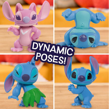 Just Play Disney Conjunto de figuras colecionáveis Stitch com acessórios, 11 peças, figuras de 5 cm, inclui Stitch, Lilo, Angel e Scrump, brinquedos colecionáveis, decoração para casa, para crianças a partir de 3 anos.