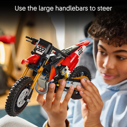 LEGO Kit de Modelo de Moto Technic Ducati Desmo450 MX Factory – inclui moto de brinquedo com motor de cilindro e suspensão – Decoração de mesa – Presente colecionável para meninos a partir de 10 anos – 42238