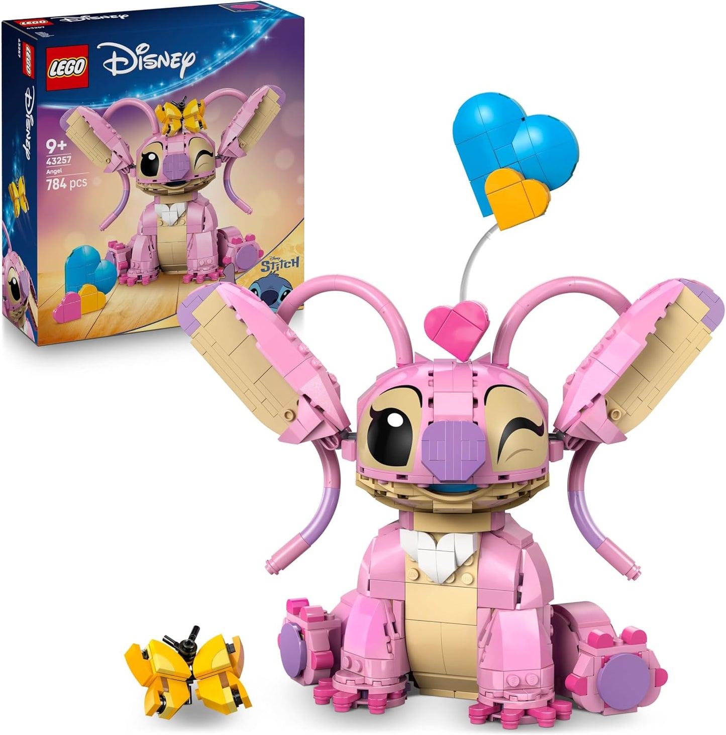 LEGO | Disney Angel - Brinquedo de Construção Lilo & Stitch - Figura de Exibição Construída com Peças, 3 Balões de Coração e uma Borboleta - Presente para Meninas e Meninos a partir de 9 Anos e Fãs Adultos - 43257