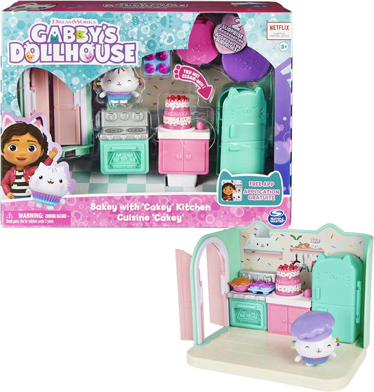 Casa de muñecas de Gabby Bakey con cocina Cakey con figura y 3 accesorios, 3 muebles y 2 entregas, juguetes para niños a partir de 3 años