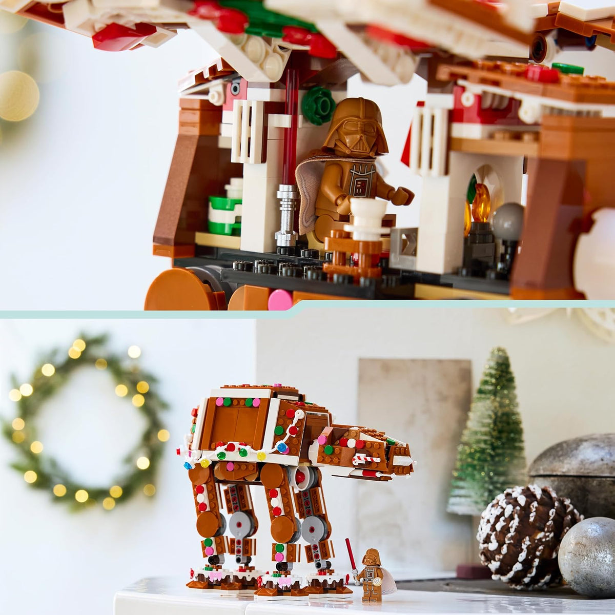 LEGO AT-AT Walker de Biscoito de Gengibre 40806 | Brinquedo para meninos e meninas a partir de 10 anos, minifigura de Darth Vader com sabre de luz, decoração festiva, presente de Natal, 697 peças