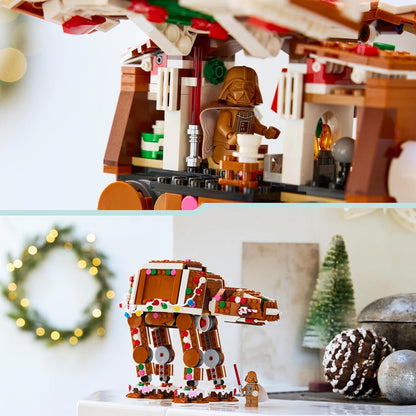 LEGO AT-AT Walker de Biscoito de Gengibre 40806 | Brinquedo para meninos e meninas a partir de 10 anos, minifigura de Darth Vader com sabre de luz, decoração festiva, presente de Natal, 697 peças