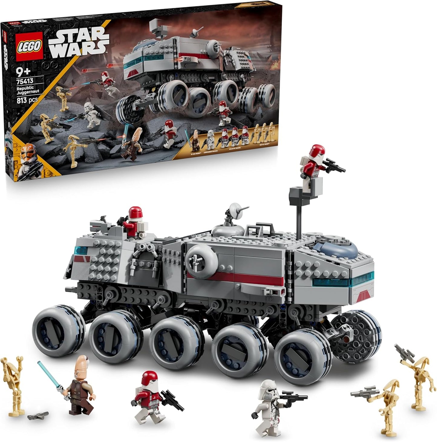 LEGO Star Wars 75413 Juggernaut da República - Brinquedo de Construção com 3 Figuras de Droides e 5 Minifiguras, incluindo Ki-Adi-Mundi com Sabre de Luz - Presente para Meninos a partir de 9 Anos e Fãs de The Clone Wars