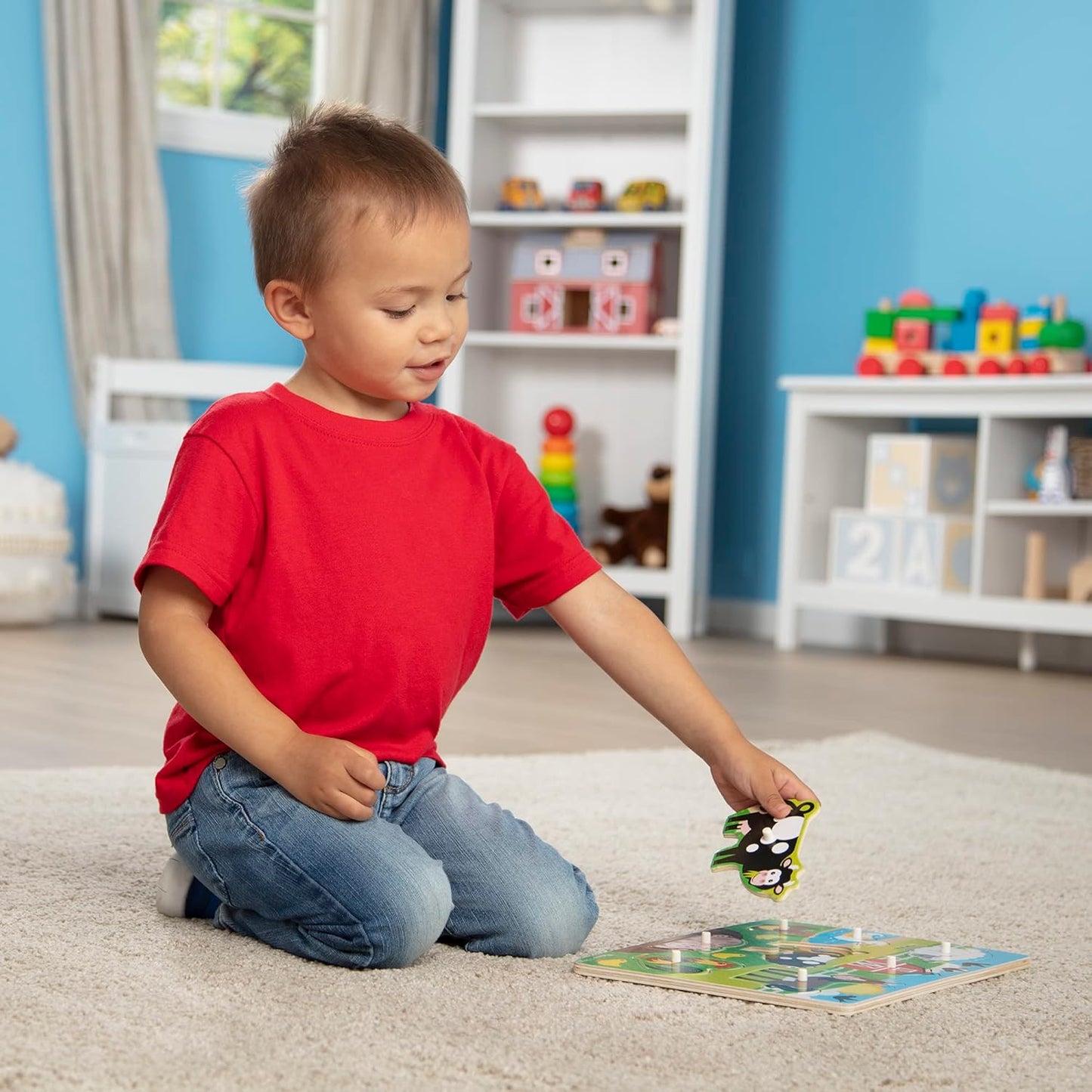 Melissa & Doug Brinquedos de madeira - Placas de fixação de animais de fazenda para crianças, brinquedos de aprendizagem para meninas e meninos de 2 anos, quebra-cabeças para crianças, presentes de madeira para crianças