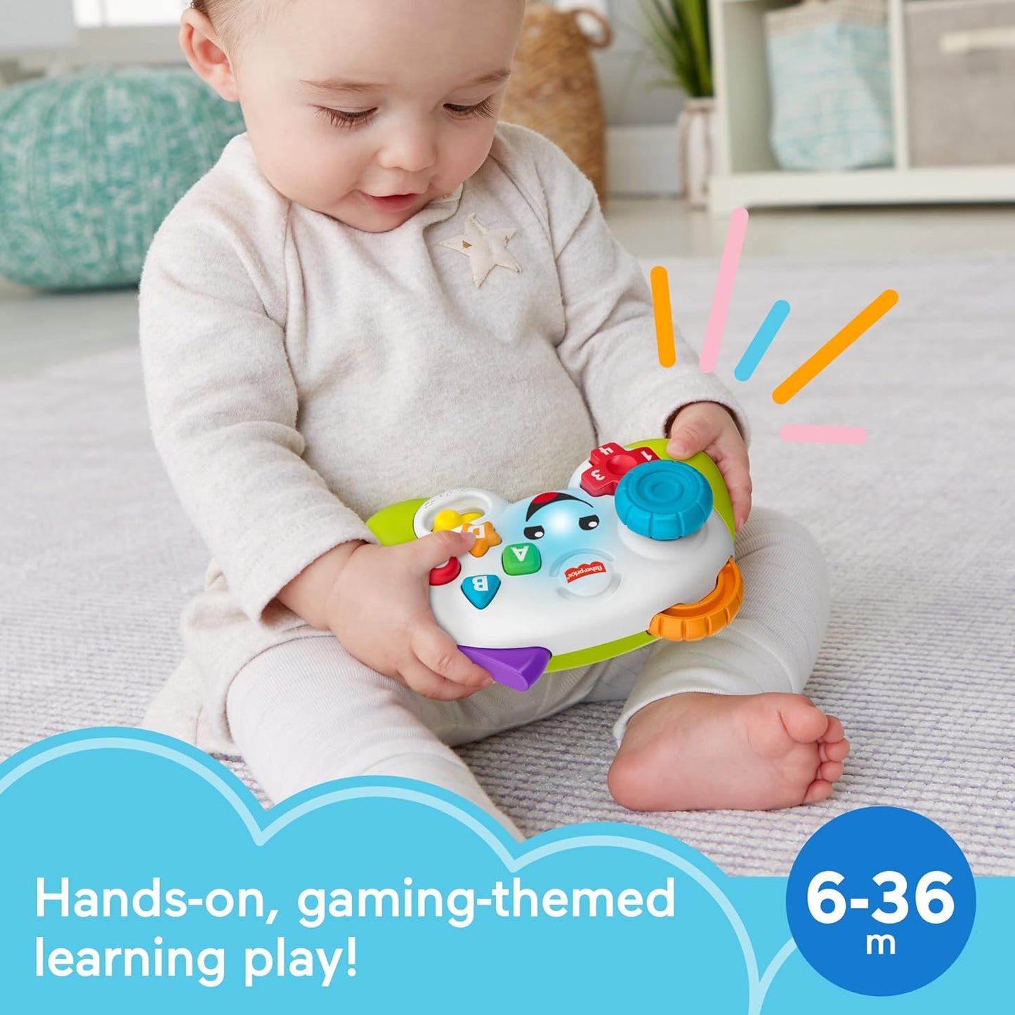 Controle de Jogo Fisher-Price Baby & Toddler Laugh & Learn, Verde, Atividade Musical de Aprendizagem para Bebês a partir de 6 Meses, Versão em Inglês do Reino Unido, JFF51