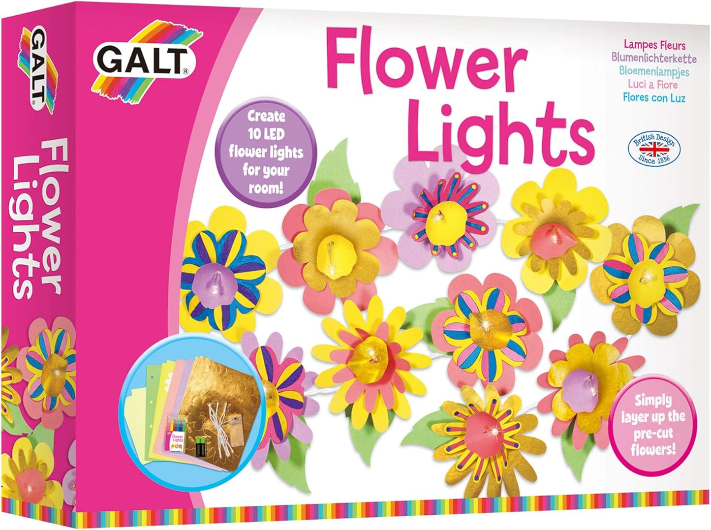 Galt Toys Dino Lights Origami LED Dinosaur Creative Craft Kit, Galt, Luzes de Fada, Kits de Artesanato para Crianças, Idades 5 Anos Acima, Médio, Galt Luzes de Flores - Conjunto de Artesanato e Artesanato Infantil Creative Cases