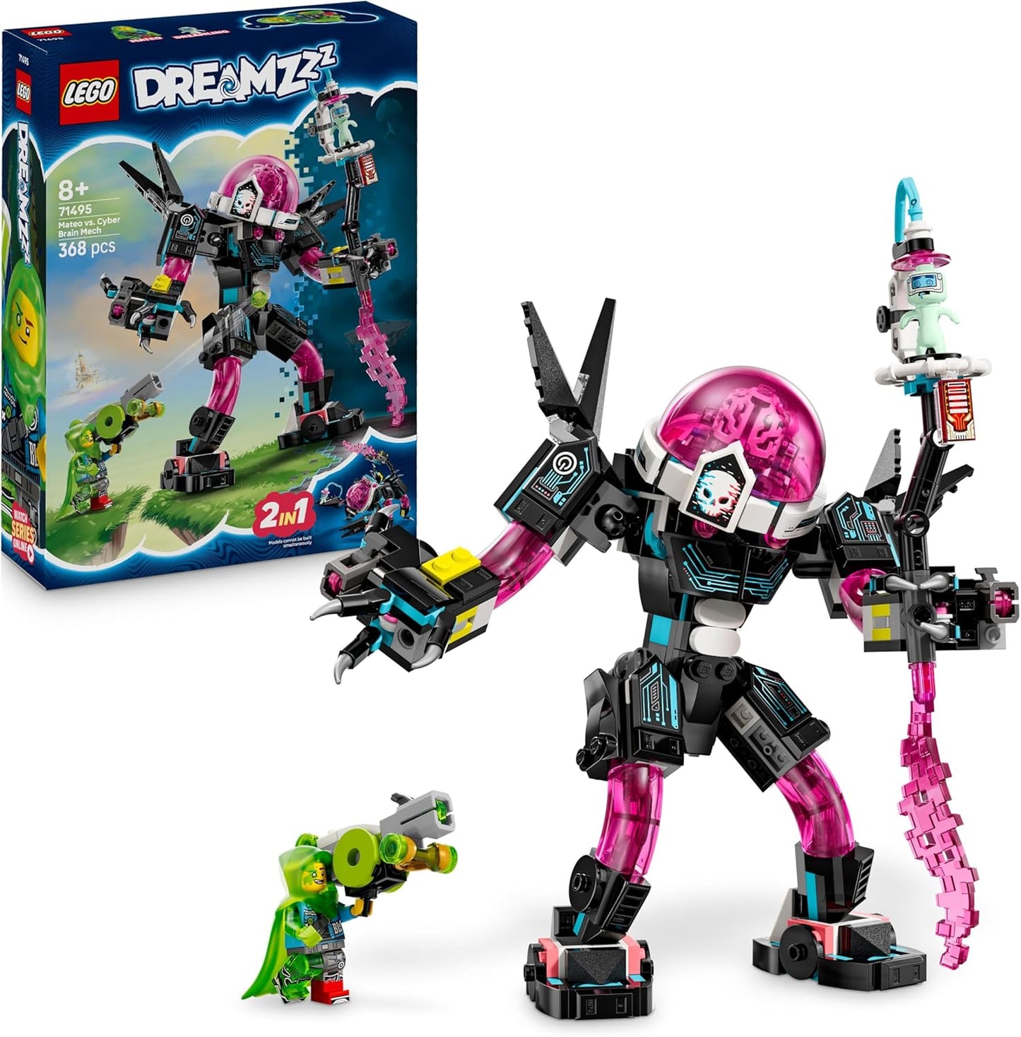 LEGO DREAMZzz 2 em 1 Mateo vs. Cyber Brain Mech - Robô modular para meninos e meninas a partir de 8 anos - Reconstrói e vira um boneco de escorpião - inclui uma minifigura e um sonhador - Ideia criativa para presente 71495
