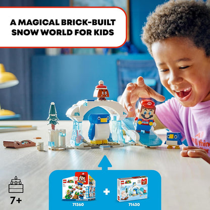 LEGO Conjunto de expansão de aventura na neve da família Super Mario Penguin, brinquedo de dramatização colecionável para meninos, meninas e crianças de mais de 7 anos, inclui uma figura de personagem de jogo Goomba, pequeno presente para jogadores 71430