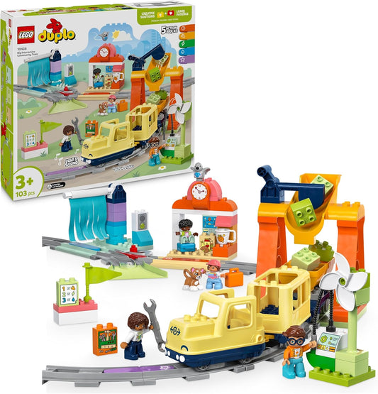 LEGO DUPLO Grande conjunto de trem comunitário interativo, brinquedo de construção Montessori, locomotiva Push&Go interativa com luzes, sons e trilhos, presentes para crianças de 3 anos ou mais.