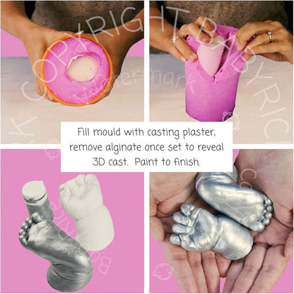 BabyRice Kit de yeso grande para manos y pies de bebé, en caja, incluye pintura metálica (plateado)