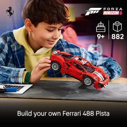 LEGO Technic Ferrari 488 PISTA – Kit de Modelo com Motor V8, Direção e Diferencial – Decoração Gamer – Presente de Aniversário para Meninos a partir de 9 Anos e Fãs de Automobilismo – 42235