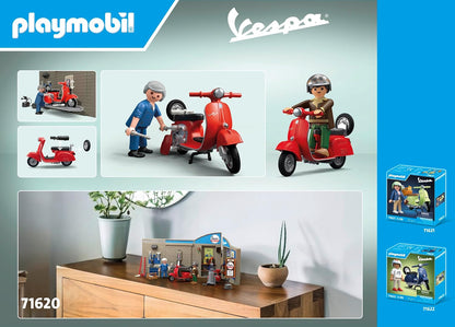 Playmobil Carros 71620: Garagem Vespa dos anos 60, incluindo plataforma elevatória móvel, com acessórios versáteis para uma oficina autêntica, para entusiastas de veículos, crianças e adultos