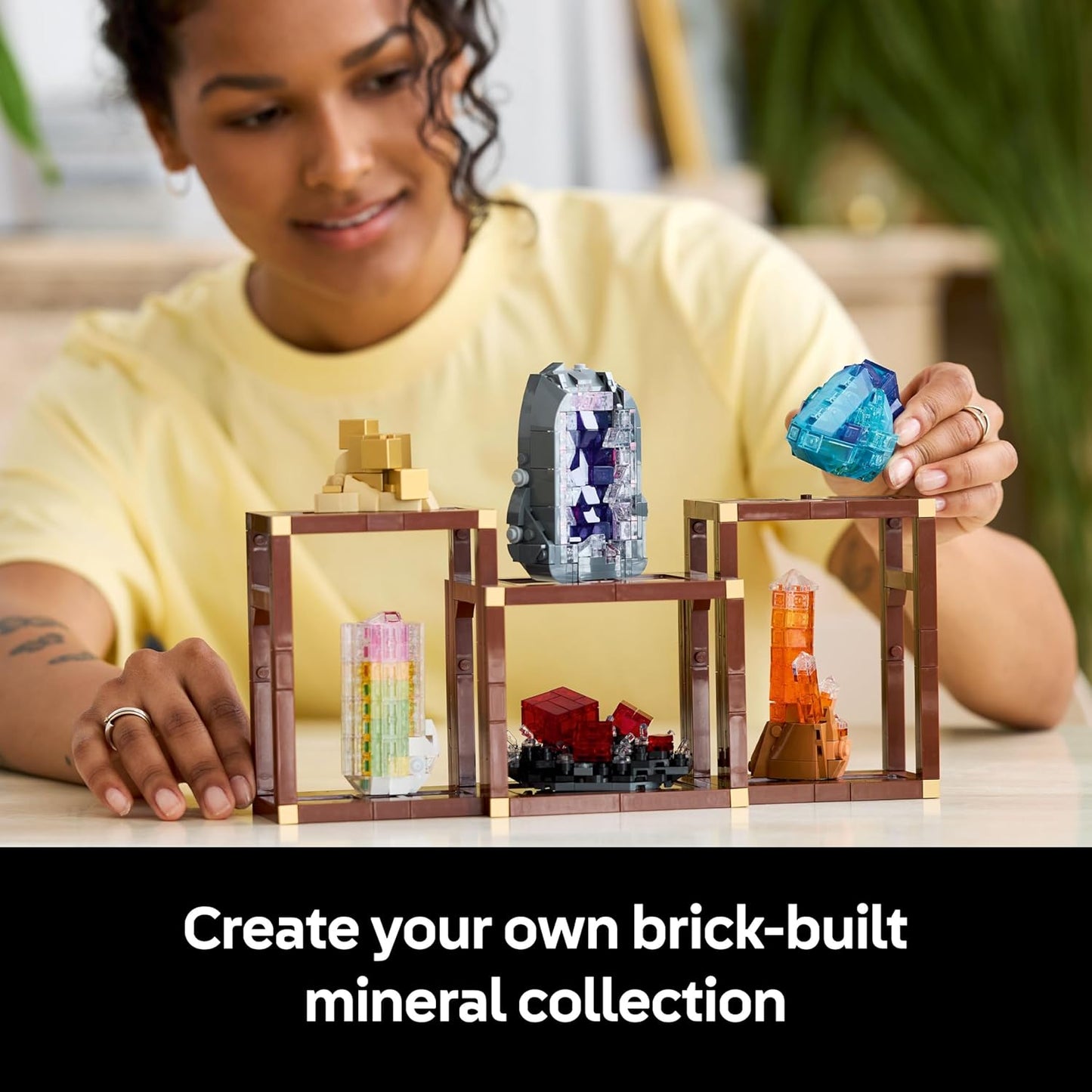 LEGO Conjunto de Construção Ideas Coleção de Minerais para Adultos - Modelo de Exibição com Elementos de Cristal, incluindo Ametista, Fluorita e Quartzo Tangerina, além de 3 Suportes - Ideia de Presente para Decoração de Casa - 21362