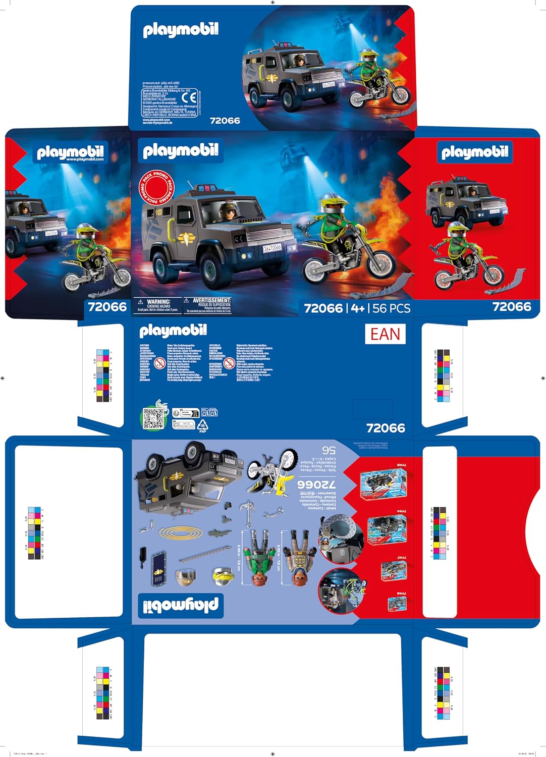 Playmobil Veículo da SWAT City Action, com Policial, Motocicleta do Criminoso e Faixa de Pregos, Brinquedo Infantil para Maiores de 4 Anos, 72066