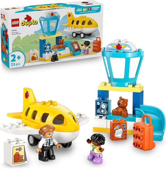 LEGO DUPLO Primeira Vez no Aeroporto - Brinquedo Educativo de Habilidades Motoras para Crianças, incluindo um Avião, 2 Bonecos e um Ursinho de Pelúcia - Presente de Aniversário para Meninos e Meninas a partir de 2 Anos - 10443