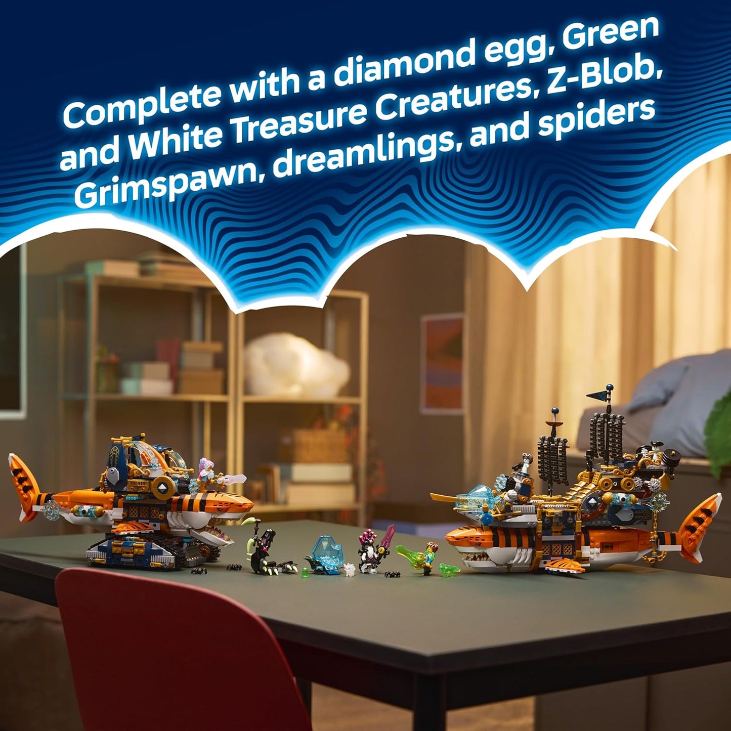 LEGO DREAMZzz 2 em 1 Tanque Tubarão-Tigre - Transforma-se em um Navio Pirata com Canhão - Inclui 5 Minifiguras e 2 Criaturas do Tesouro Colecionáveis - Presente para Meninos a partir de 9 Anos - 71515