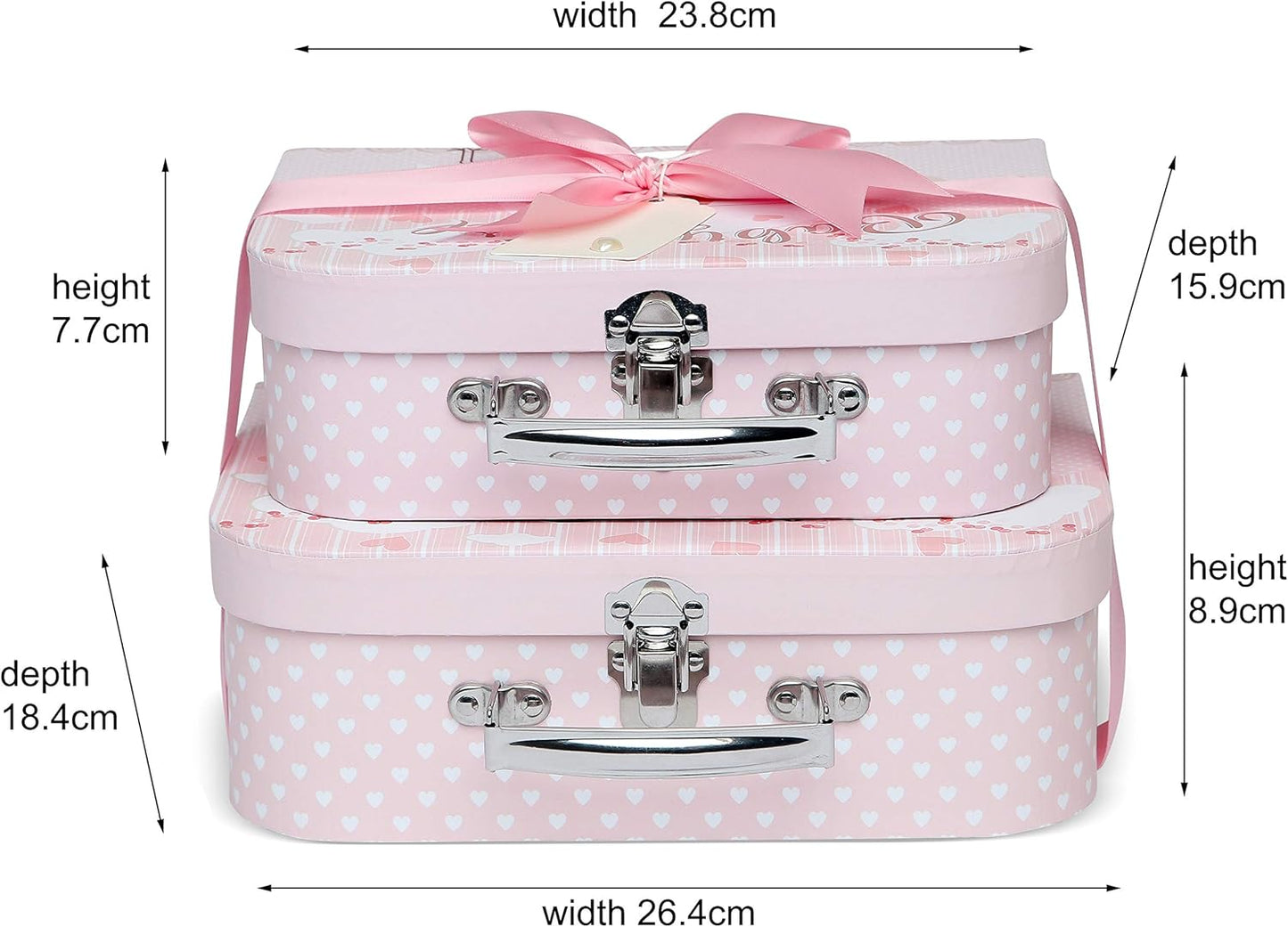 Baby Box Shop - Duas caixas prontas com fita de cetim e etiqueta para malas pequenas e médias, presentes para bebês, caixa de presente de chá de bebê faça você mesmo para meninos