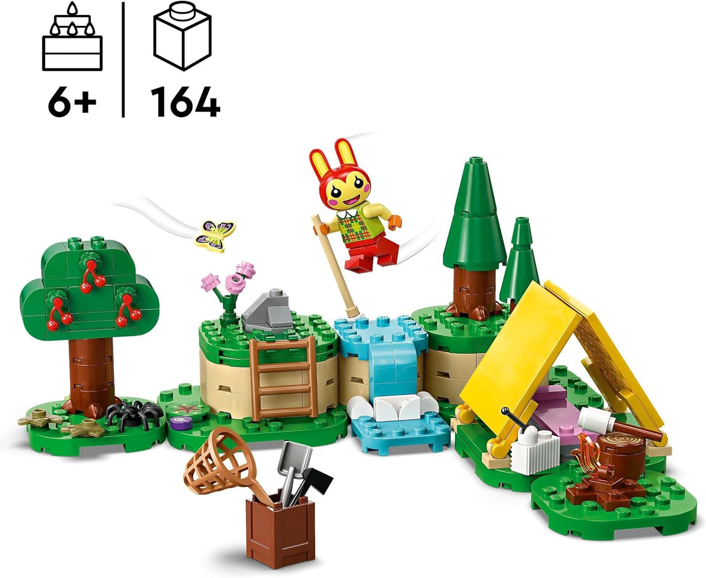 LEGO Brinquedo criativo montável para atividades ao ar livre de Animal Crossing Bunnie para crianças, meninas e meninos de mais de 6 anos, com barraca e minifigura de coelho do videogame, ideia de presente de aniversário 77047