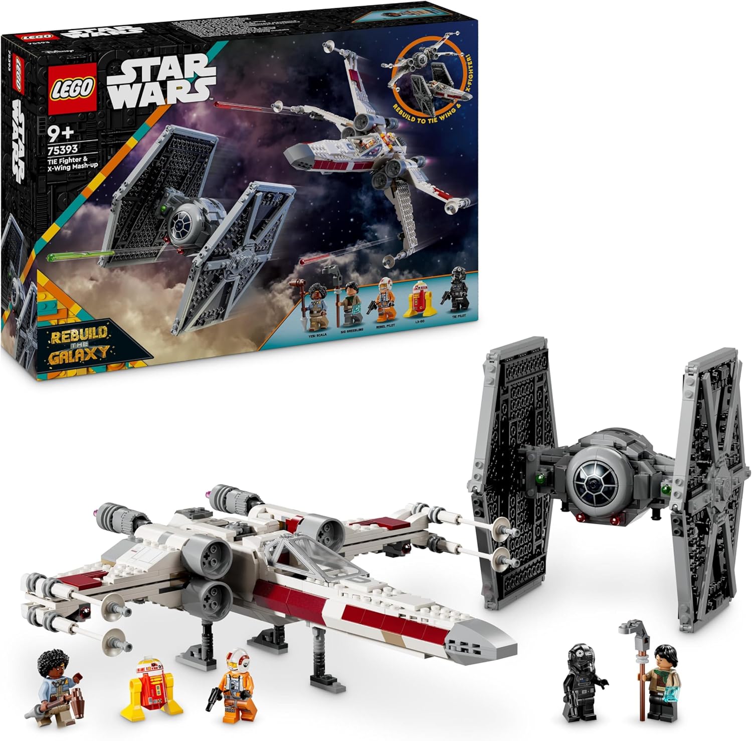 LEGO Conjunto mash-up Star Wars TIE Fighter e X-Wing, brinquedo de con
