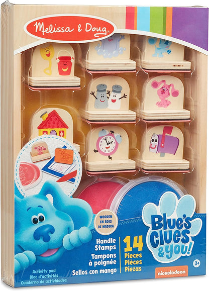 ¡Las pistas de Melissa y Doug Blue y tú! Sellos con mango de madera y bloc de actividades.