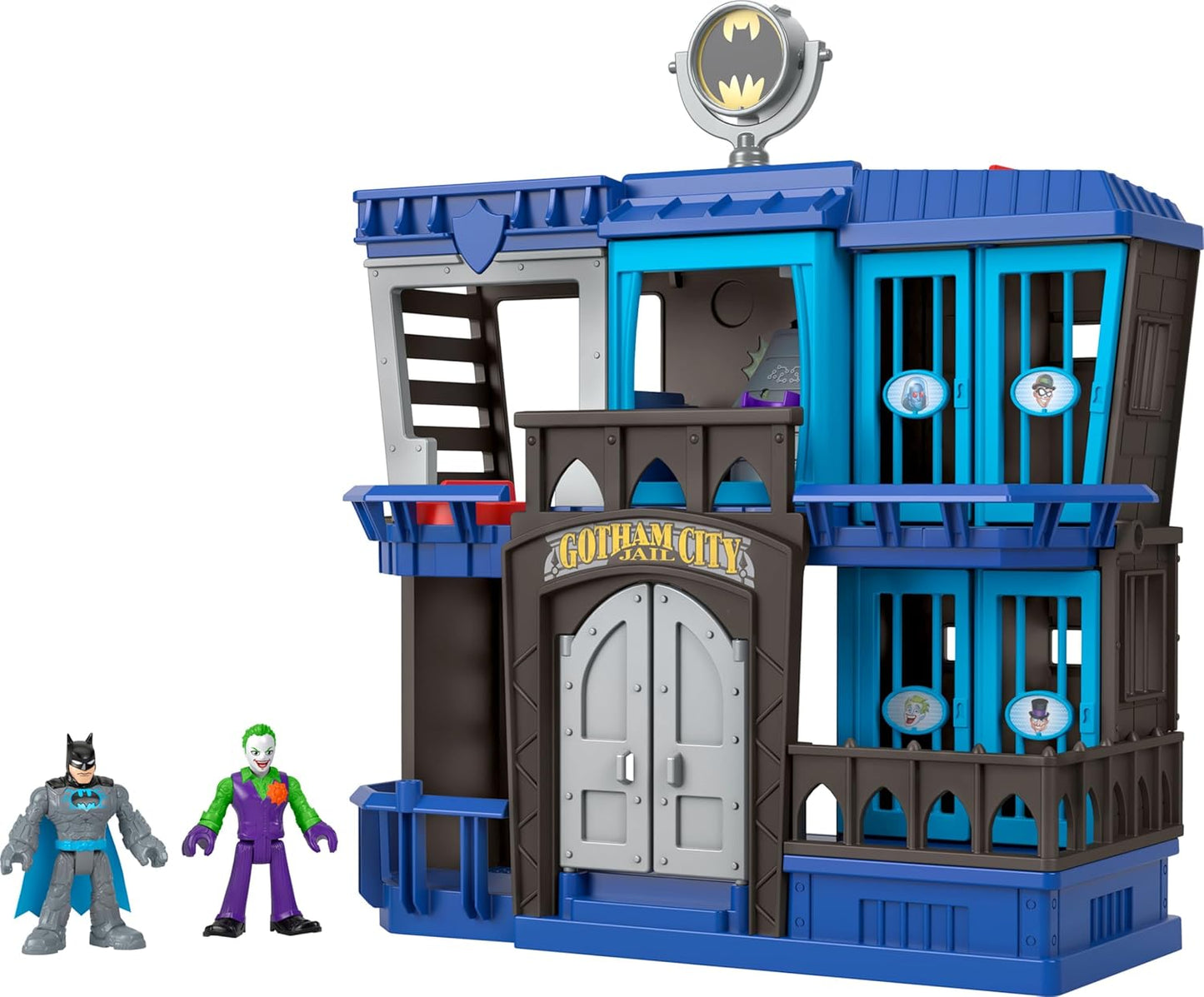 Fisher-Price Imaginext DC Super Friends Batman Gotham City Jail Recharged Playset para crianças em idade pré-escolar a partir de 3 anos, HHP81