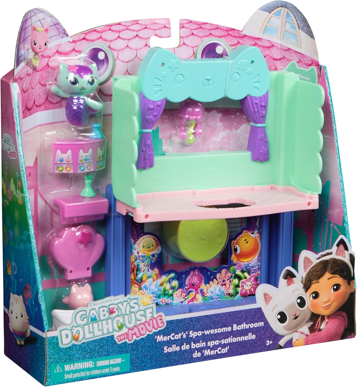 Gabby's Dollhouse: O Filme, o Banheiro Incrível do Spa da MerCat, Figura de Brinquedo, Acessórios para Casa de Bonecas e Brinquedo Surpresa, Brinquedos Infantis para Meninas e Meninos a partir de 3 Anos