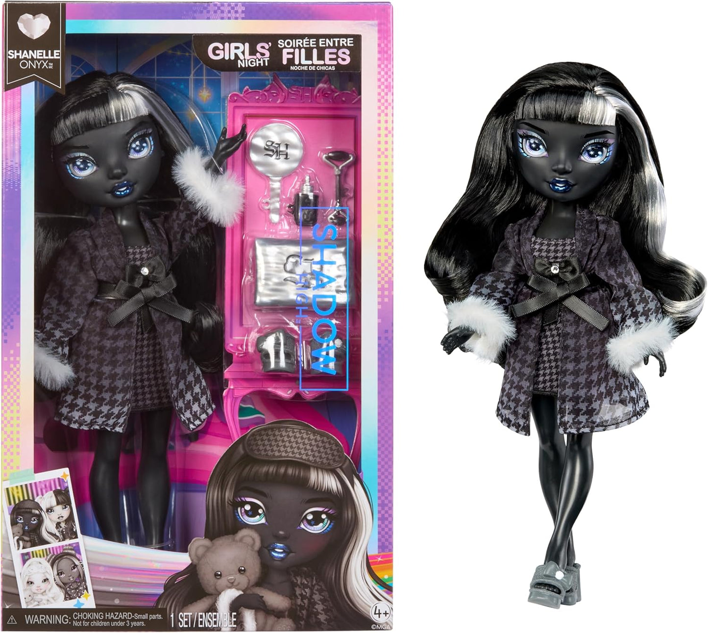 Rainbow High Shadow High Girl's Night - Shanelle Onyx - Boneca Fashion em tons de cinza de 28 cm, cabelo e roupa pretos com acessórios e pente - Para colecionadores e crianças a partir de 4 anos