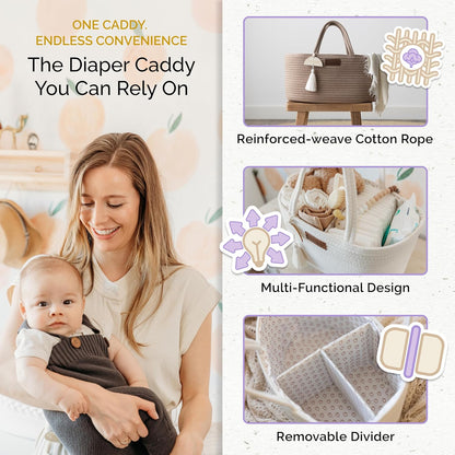 Yunioo Organizador de fraldas para itens essenciais de bebê para recém-nascidos, bolsa para troca de fraldas, cesta para presentes de chá de bebê, organizador de fraldas para trocador e trocador, cesta para guardar brinquedos