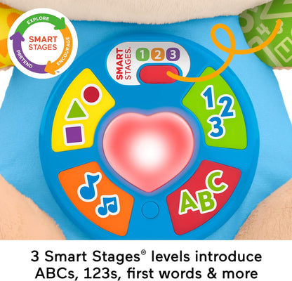 Brinquedo Educativo Fisher-Price Baby Laugh & Learn Smart Stages Cachorrinho de Pelúcia Musical com Estágios Inteligentes para Bebês a partir de 6 Meses, Versão Multilíngue: Holandês, Inglês, Francês, Alemão, Italiano, JFD20