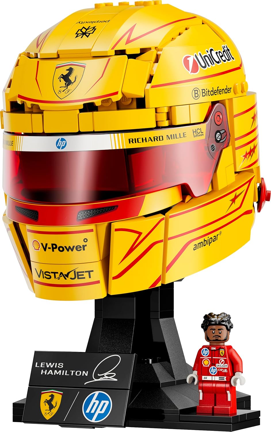 LEGO Capacete Editions Scuderia Ferrari HP Lewis Hamilton - Produto Oficial de F1 - Kit de Modelo para Exibição com Minifigura Colecionável - Presente para Meninos a partir de 14 Anos e Fãs Adultos de Automobilismo