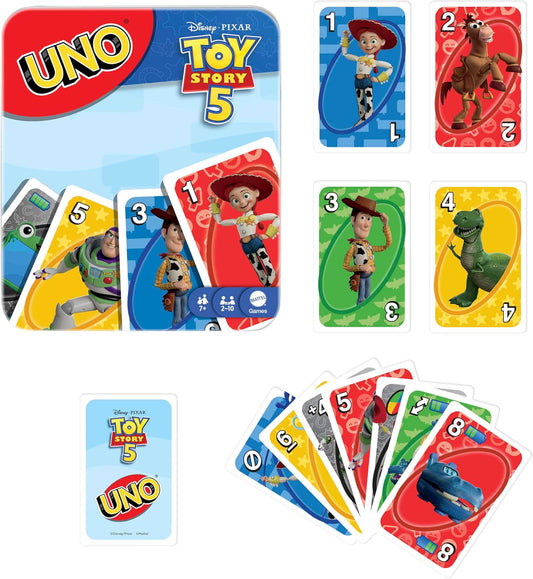 Mattel Jogo de Cartas Games UNO Disney e Pixar Toy Story | Baralho inspirado no filme com regra especial do filme, para crianças e noites em família, ideal para festas, viagens e acampamentos, JLX06