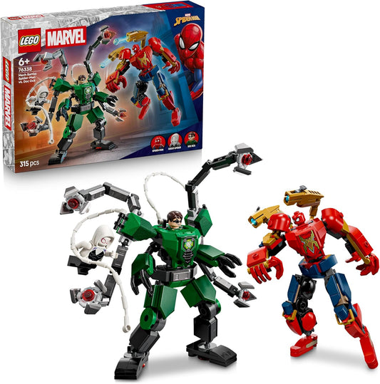 LEGO | Batalha de Robôs da Marvel: Homem-Aranha vs. Doutor Octopus - Brinquedo de Super-Heróis com 2 Figuras de Ação, 3 Minifiguras, Disparadores de Peças e Estilingues de Aranha - Presente para Meninos a partir de 6 Anos - 76338
