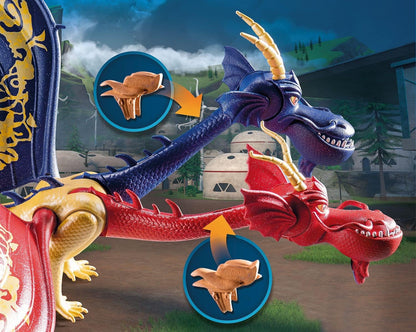 Playmobil DreamWorks Dragons 71080 Dragões: Os Nove Reinos - Wu e Wei com Jun, Figura de Dragão de Duas Cabeças com Função de Tiro, Brinquedos para crianças a partir de 4 anos