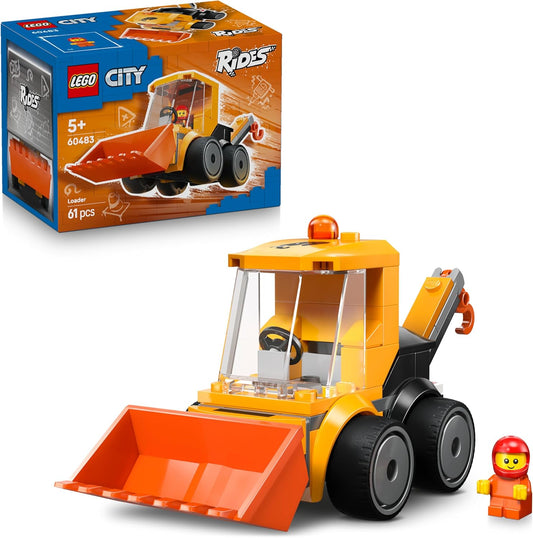 LEGO City Rides – Brinquedo de Pá Carregadeira de Construção - Conjunto de Construção de Escavadeira com Minifigura de Operário Júnior - Lembrancinhas de Festa - Pequeno Presente Colecionável para Meninos a partir de 5 Anos - 60483