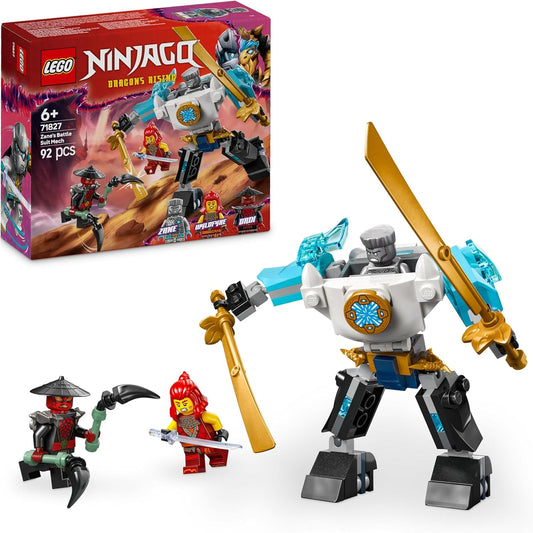LEGO NINJAGO Zane’s Battle Suit Mech - Brinquedo Ninja com 3 Minifiguras - Conjunto de dramatização Dragons Rising - Ideia de presente de aniversário para meninos e meninas de 6 anos ou mais