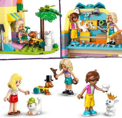 LEGO Conjunto de loja de acessórios para animais de estimação Friends, conjunto de brinquedos de construção de animais com 2 mini bonecas, figuras de cachorro, gato e coelho para brincadeiras imaginativas, presente de aniversário