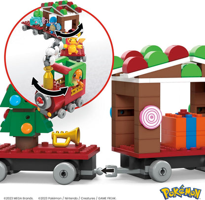MEGA Brinquedo de Montar Pokémon – Trem Festivo com 373 Peças e 4 Personagens Articulados, Ideia de Presente para Crianças (HHP69, Multicolorido, Médio)