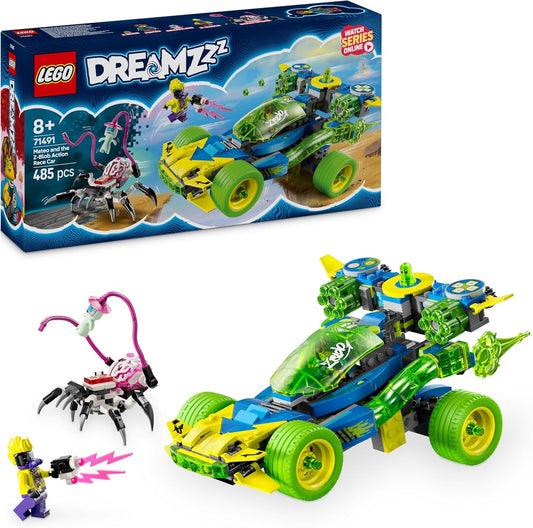 LEGO DREAMZzz 2 em 1 Mateo e o carro de corrida de ação Z-Blob para brinquedo de moto, conjunto de veículos para meninos e meninas com mais de 8 anos, inclui z-Blob, uma figura de aranha e 2 minifiguras