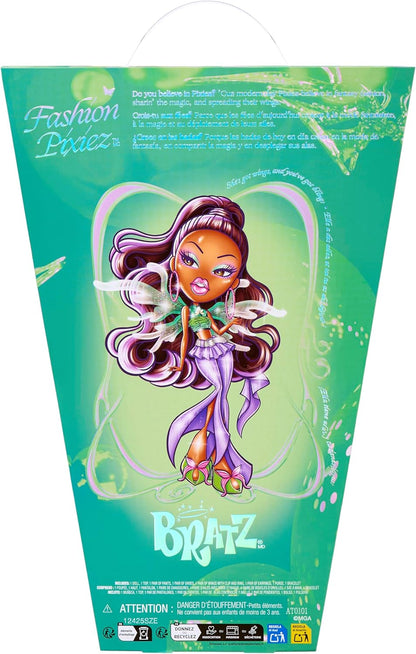 Bratz Fashion Pixiez Sasha - Boneca colecionável de fantasia com roupas e acessórios de verdade, asas que se transformam em anel, roxa, 29 cm