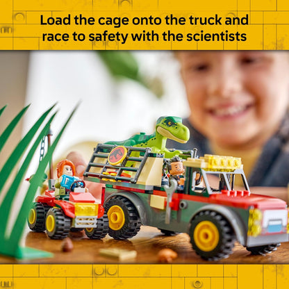 LEGO Jurassic World – Caminhão de Transporte de T. rex Jovem – Inclui figura de dinossauro, modelo de quadriciclo e 2 minifiguras – Presente de aniversário com tema de dinossauro para meninos e meninas a partir de 4 anos – 77978