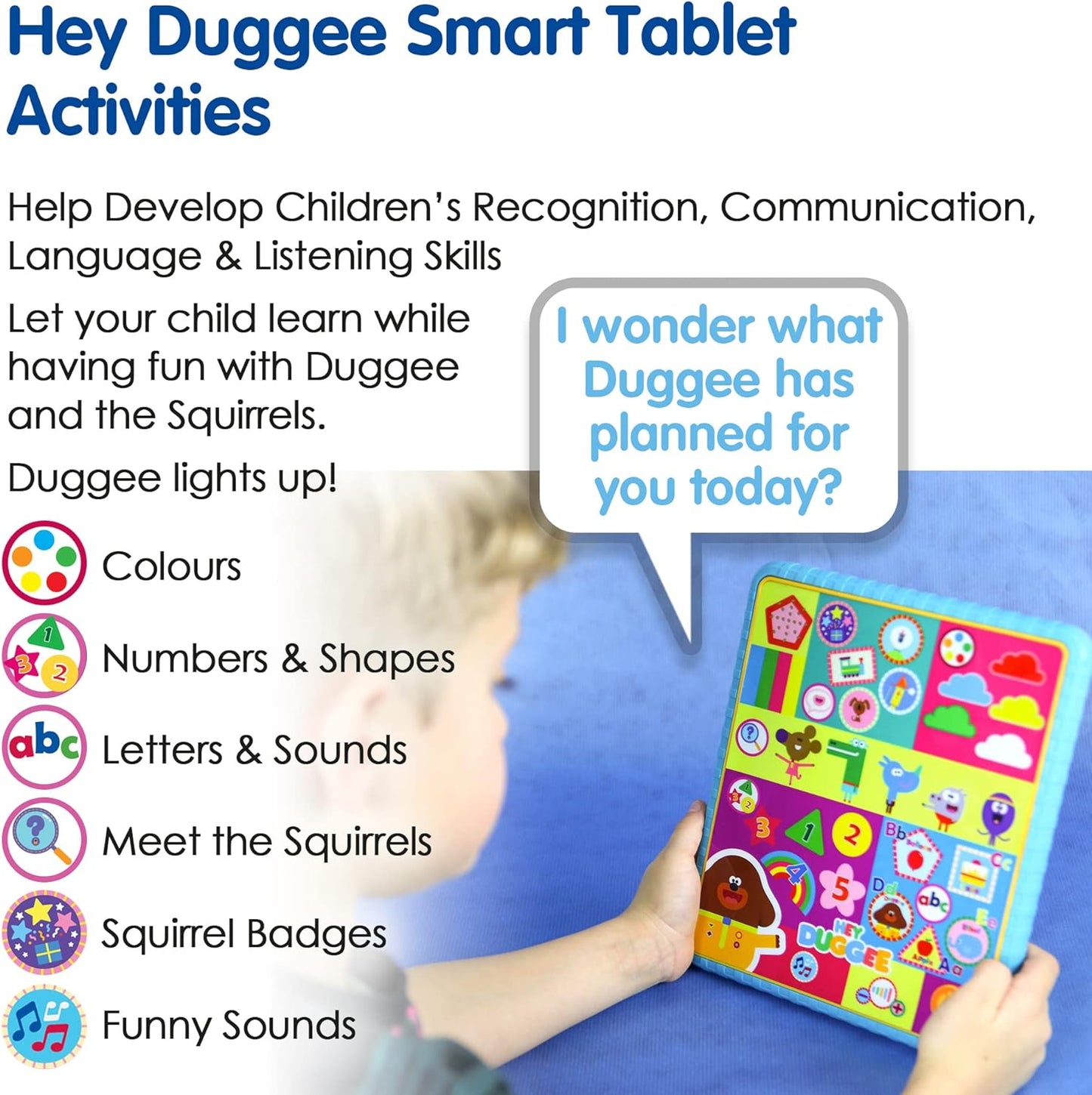 Hey Duggee Toys HD21 Hey Duggee Smart Tablet Toy para crianças - ajuda no desenvolvimento infantil, aprendizagem, resolução de problemas, fonética, sequências, cores, formas e reconhecimento de números, 3+ anos, cáqui