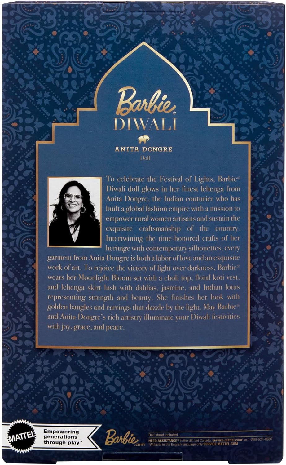 Barbie Boneca Diwali de Anita Dongre com visual do Festival das Luzes, item colecionável de Natal com suporte para boneca e certificado de autenticidade, HRM91