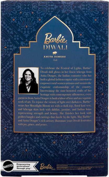 Barbie Boneca Diwali de Anita Dongre com visual do Festival das Luzes, item colecionável de Natal com suporte para boneca e certificado de autenticidade, HRM91