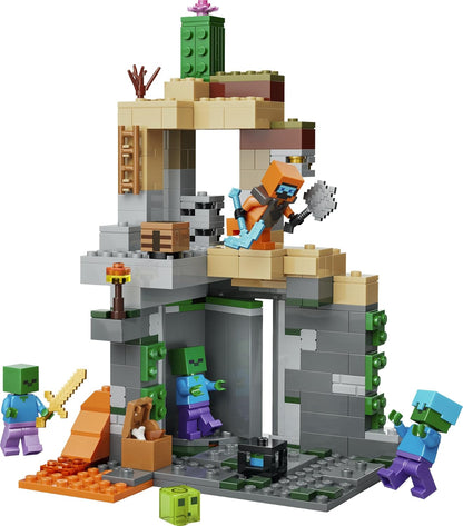 LEGO Minecraft Masmorra Zumbi - Brinquedo Interativo com Minifigura de Andarilho, 3 Figuras de Zumbis, Slime e Mesa de Artesanato - Presente Gamer para Meninos e Meninas a partir de 8 Anos - 21587