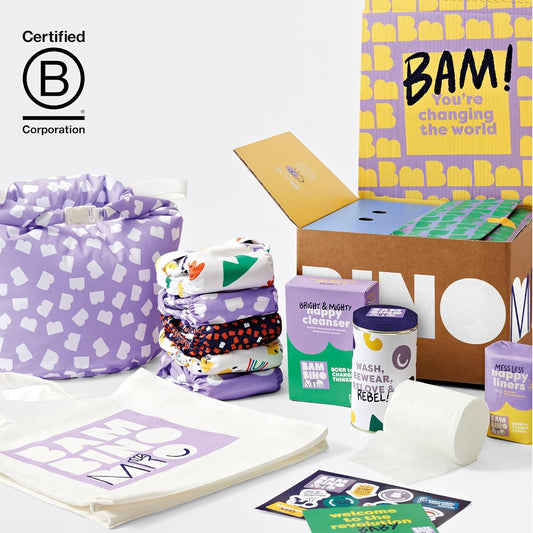 Bambino Mio, juego de pañales reutilizables, paquete The Little Rebel, 10 pañales, forros, bolsa húmeda y limpiador (Brave)